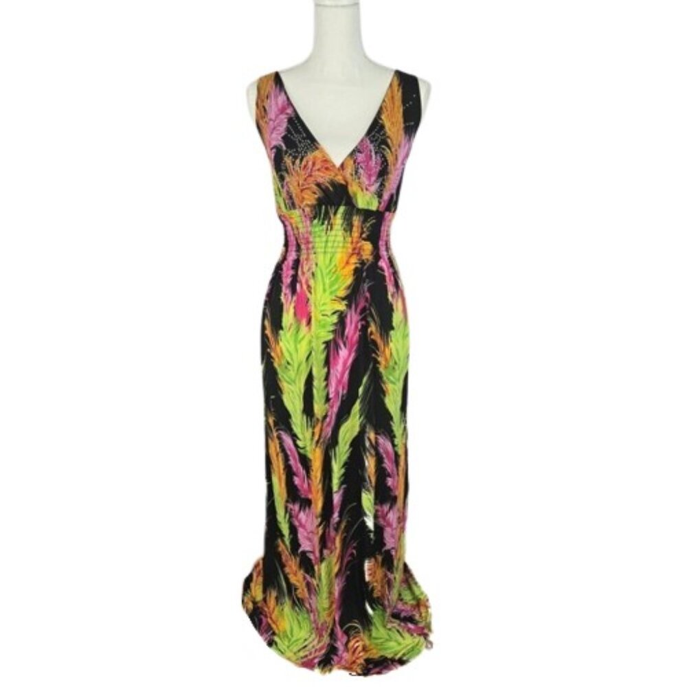 Women’s Tropical Maxi Dress Sleeveless V Neck Size M